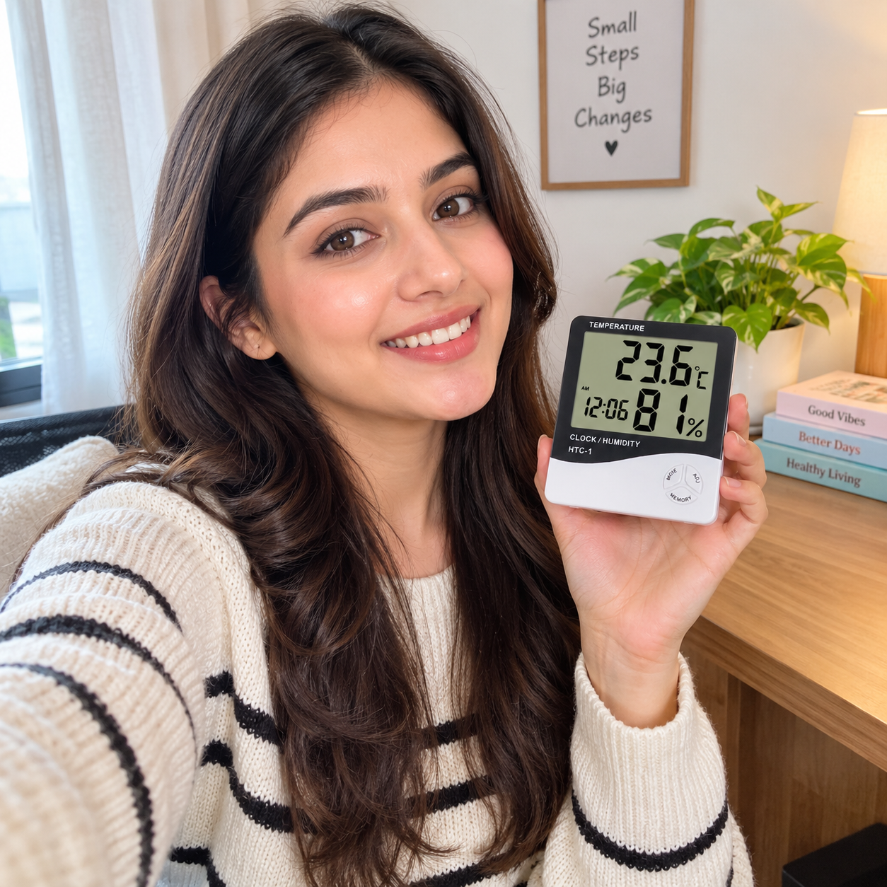 Thermometer, Hygrometer with Alarm Clock